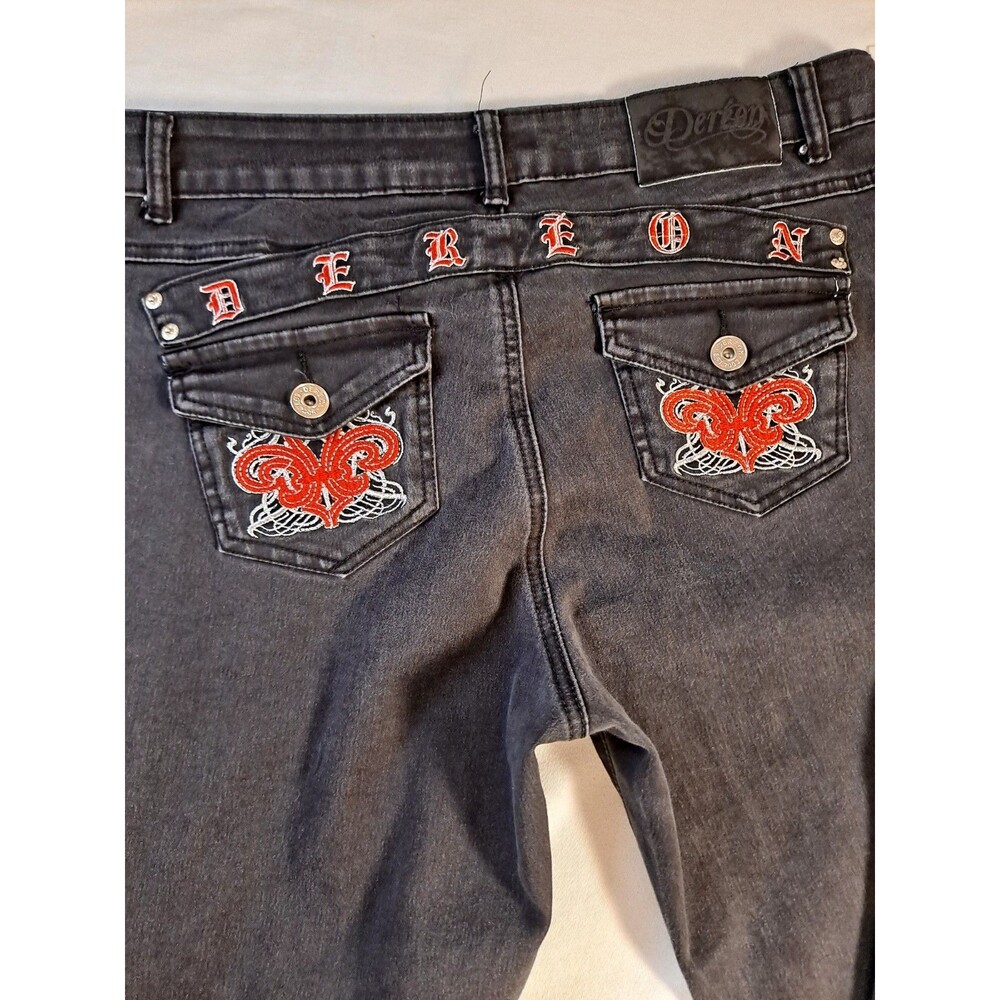 Dereon Women's Jeans Size 16W Mid Rise Skinny Stretch Black Denim Y2K Streetwear